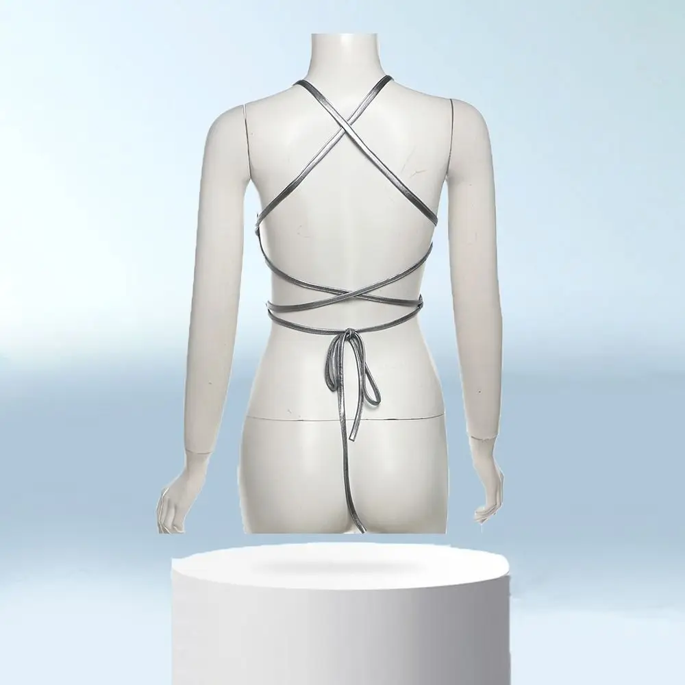 

Fashion Glossy Y2K Slim Crop Tops Slim fit Tanks Punk Butterfly Vest Undershirts Sleeveless Neck Halter Top Female Girl