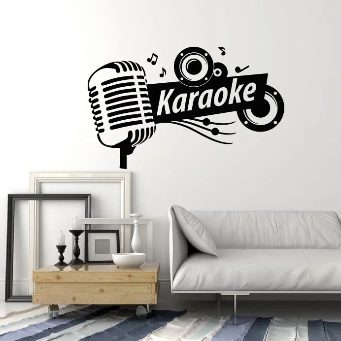 Karaoke Club Sing Microphone Musical    Vinyl  Decal Wall Art Sticker removeable decor  self-adhesive