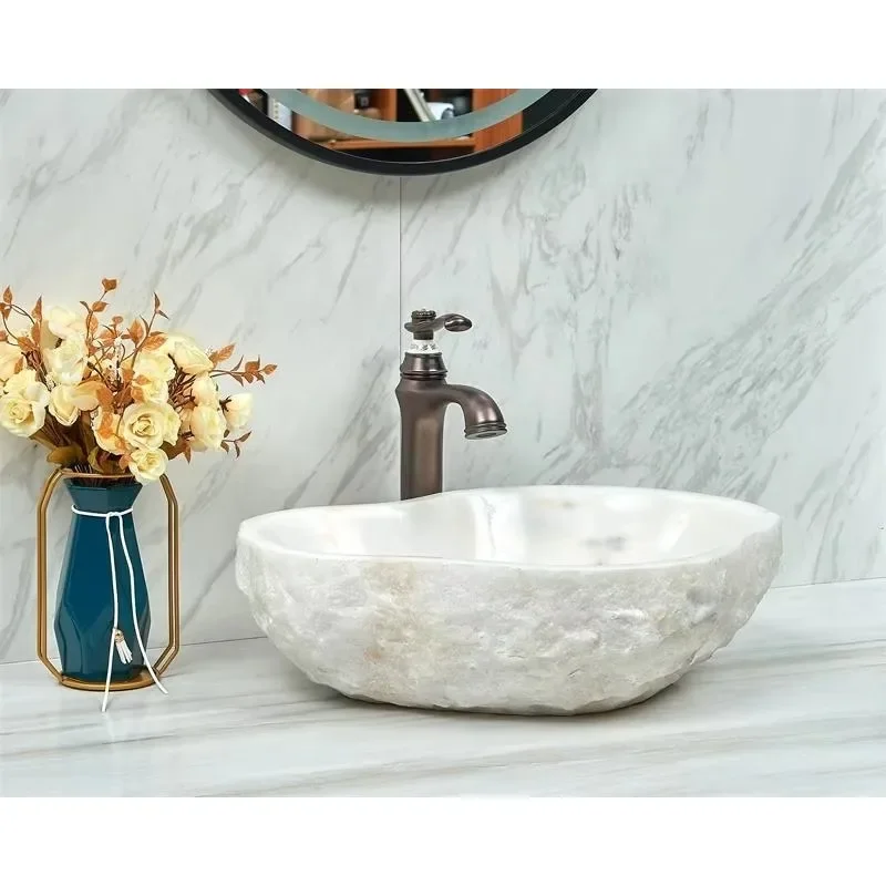 Irregular Edge White Stone Bathroom Dishwashing