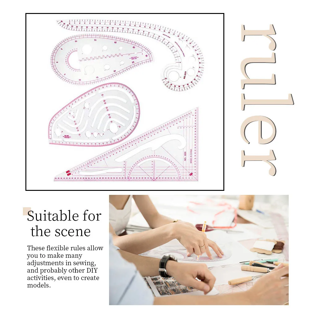 4 Pieces Pattern Sewing Ruler DIY Curve Tailor Measuring Dressmaking Half-round Triangular Drawing Stencil Drafting