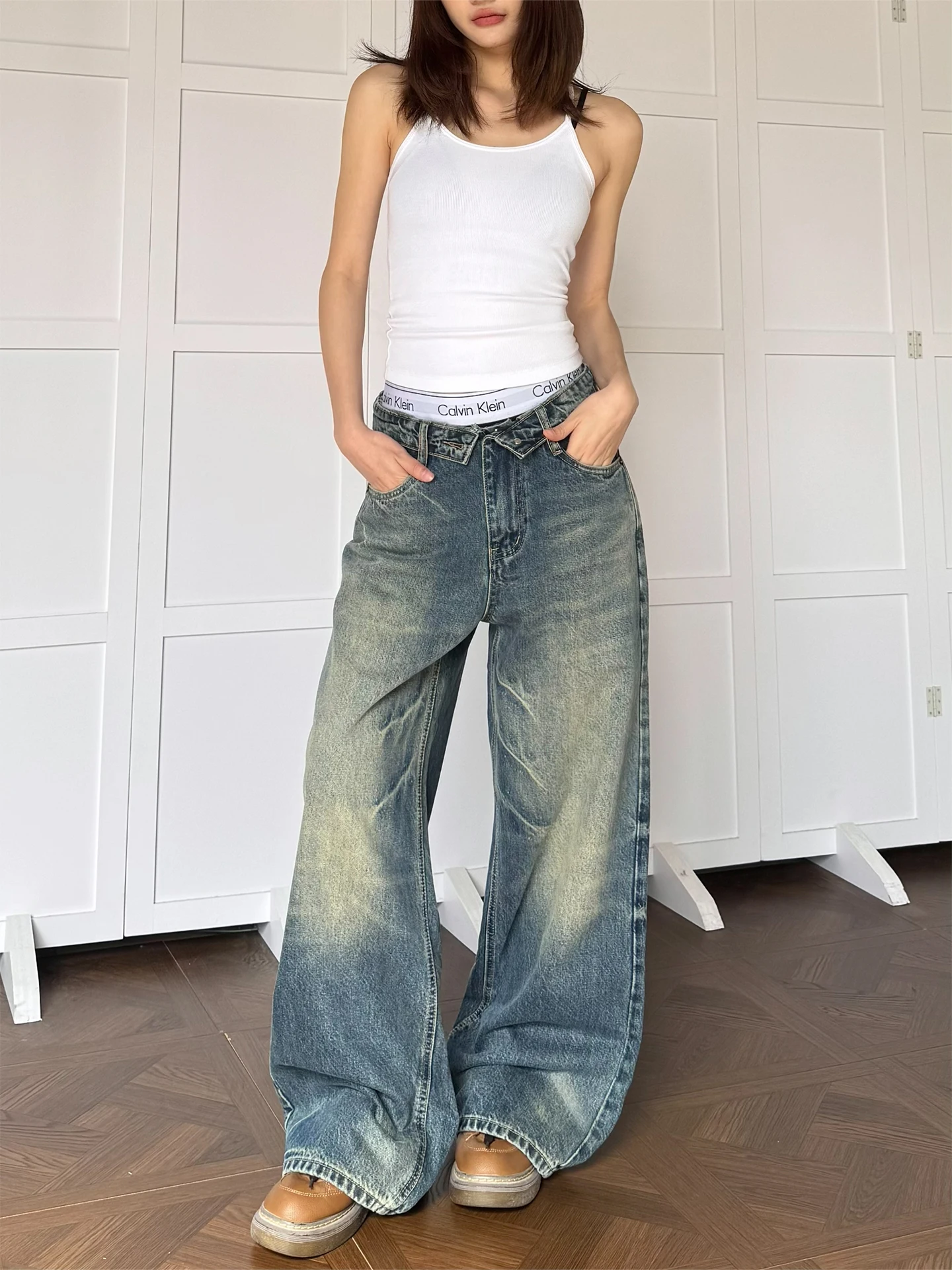 

Мужские джинсы Don Cry прямого кроя, свободные широкие брюки из выстиранного хлопка, повседневные, удобные, универсальные для всех сезонов