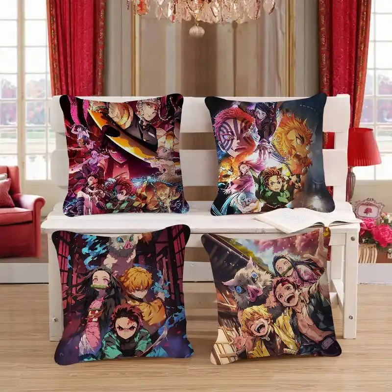 

Demon Slayer Office Cushion Pillowcase Car Cushion Cover45X45CM Lumbar Pillowcase Sofa Pillowcover