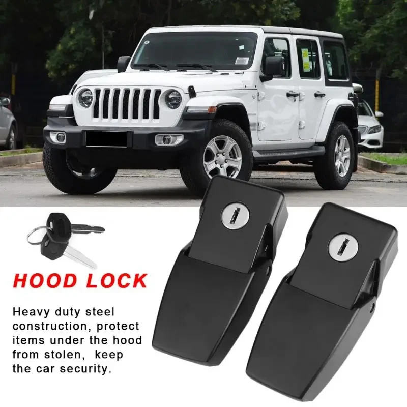 2pcs Anti-Theft Car Hood Latch Lock Kit Assembly with Keys fit for Jeep Wrangler JK Unlimited 2007-2017 2 Door Unlimited 4 Door