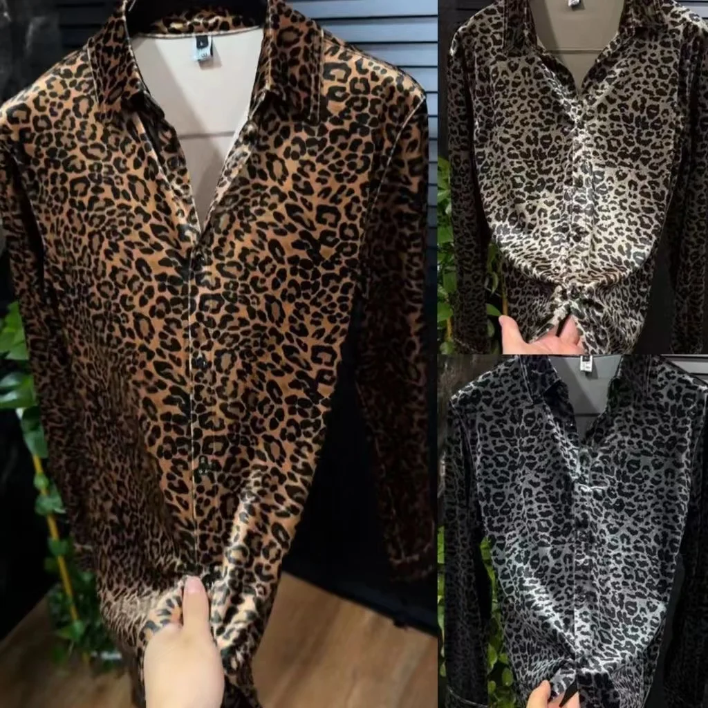 

Men's Long Sve irt Faionable Leopard Print Casual High End Trendy Spring Autumn New Sle Polyester Fabric Regular Fit