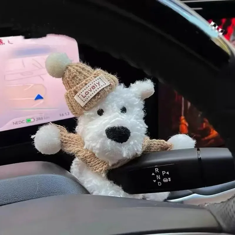 Plush Puppy Clutch Decoration Car Wiper Turn Signal Switch Decoration Cute Bowknot Dog Car Wiper Doll Interior Accessories