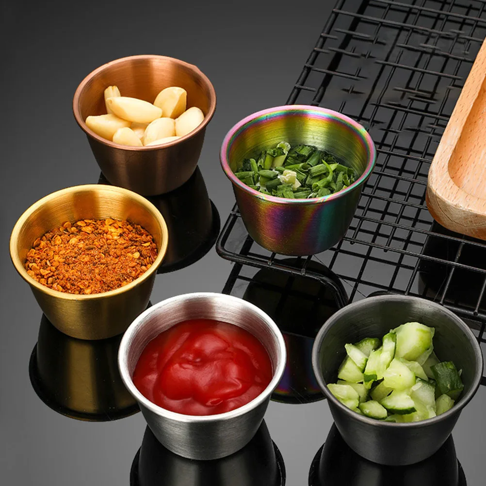 

2Pcs Stainless Steel Sauce Cups Easy Clean Practical for Home Restaurant Ketchup Mustard Salad Dressings Small Size