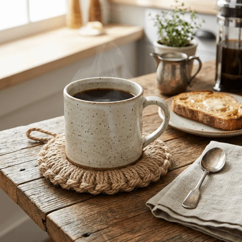 Breathable Rope Coaster Thickened Firmly Knitted Cup Pad Handmade Without Loose Threads Table Protector Mat Hot‑pot