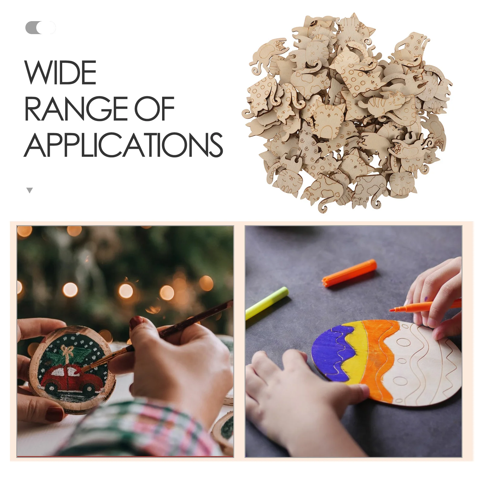 

100 Pcs Wooden Pendant Chip Graffiti Material Carving Colored Animal Cutout