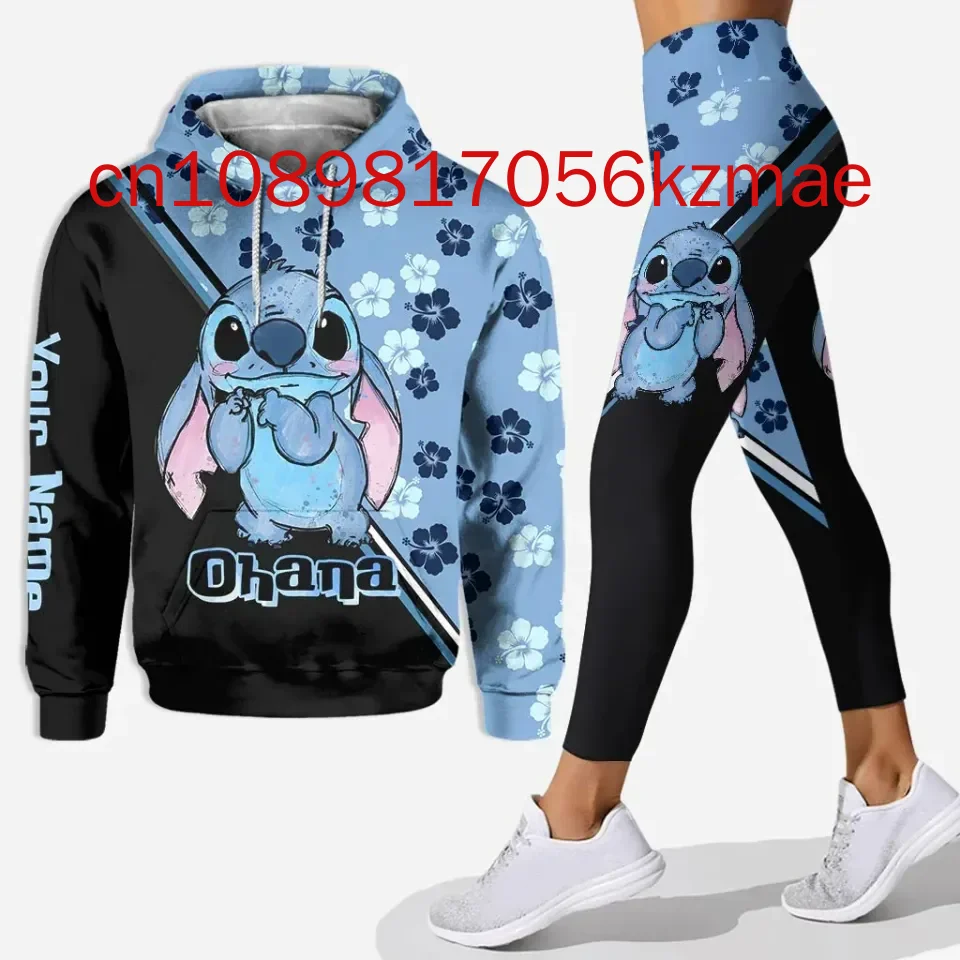 Free Custom Name Disney Stitch Hoodie And Leggings Women\'s 2024 New Hoodie Yoga Pants Sweatpants Fashion Sets