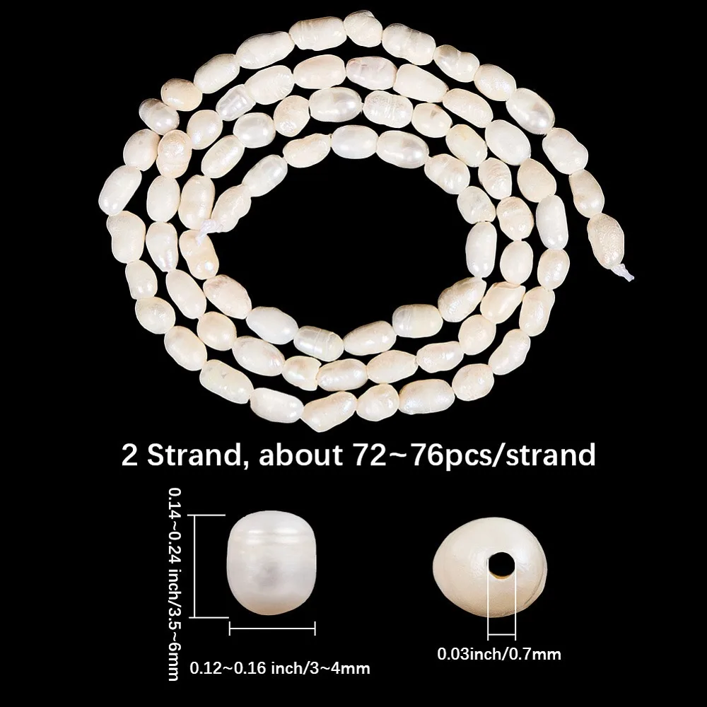 

2 Starnds Cultured Freshwater Pearl Beads Strands Rice Seashell Color 3.5~6x3~4mm Hole: 0.7mm 72~76pcs/strand