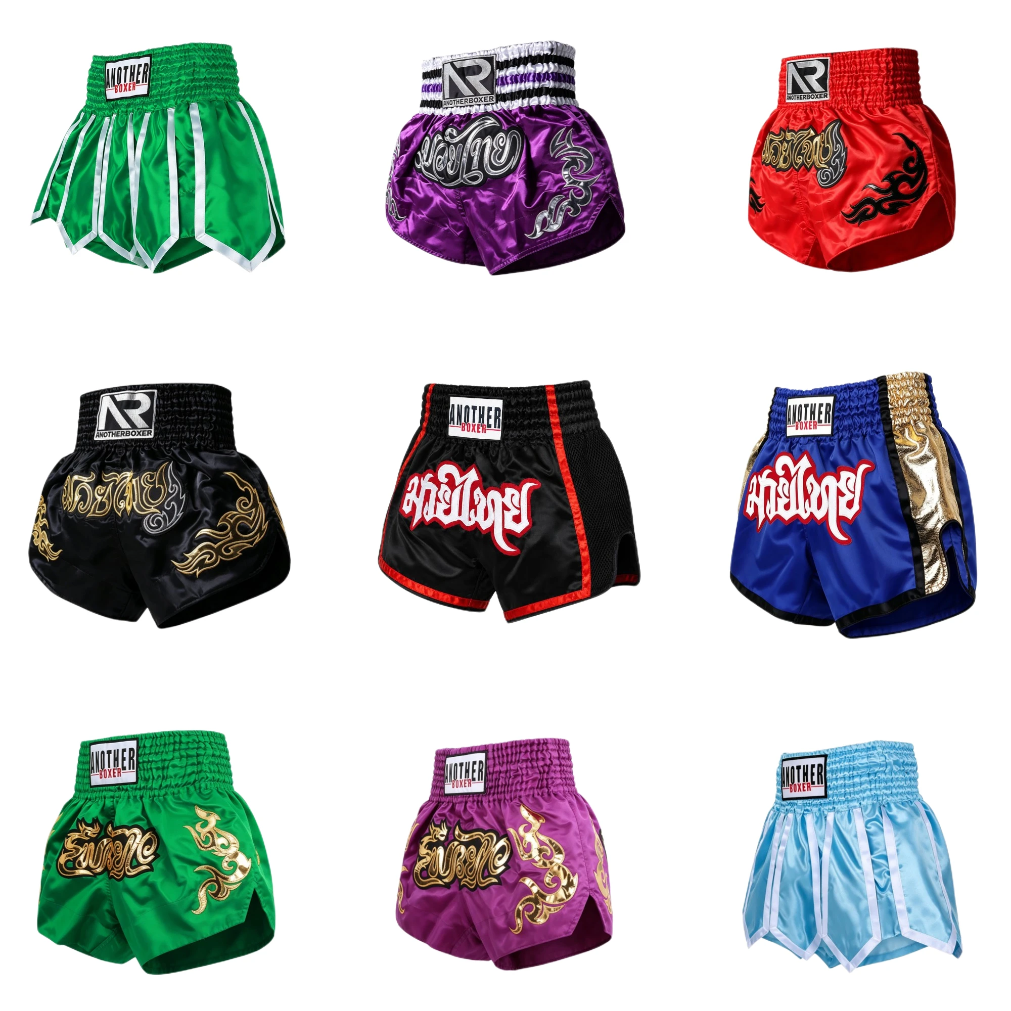 Muay Thai Kampfshorts für Kinder, Frauen und Männer, Box-Wettkampfshorts, Bestickte Seidensatin-MMA-Sparring-Kickbox-Trainingshosen