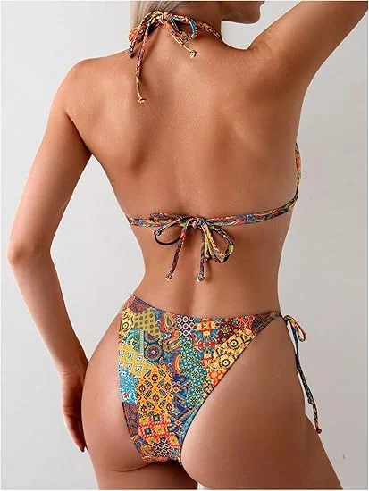 Vrouwen Bikini Pak 2023 Nieuwe Zomer Sexy Bloemen Dubbele Spaghettibandjes Tweedelige Zwemmen Set Dames Badpak