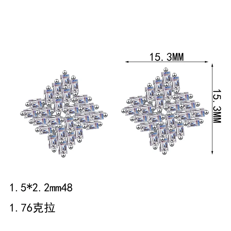 AZF1426-E Lefei Fashion Color D Diamond-set Classic Moissanite Rectangle Square Earring For Women s925 Silver Party Jewelry Gift