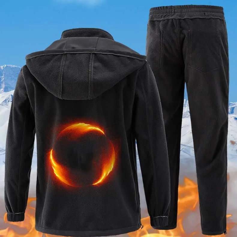 الشتاء سترات صوفية الدافئة التكتيكية الدعاوى في الهواء الطلق معطف للرياضة مقنعين التدريب الصيد الملابس رياضية السراويل الحرارية الرجال #3