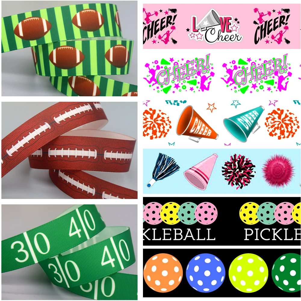 DHK 50yards Cheer Go Team Pickleball American Football Printed Grosgrain Ribbon Decoration Collar DIY Sewing Craft S2577