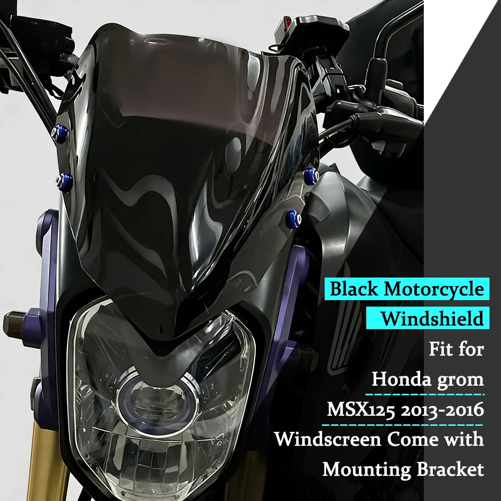 

Black Motorcycle Windshield Fit for Honda grom MSX125 2013-2016 Windscreen Come with Mounting Bracket