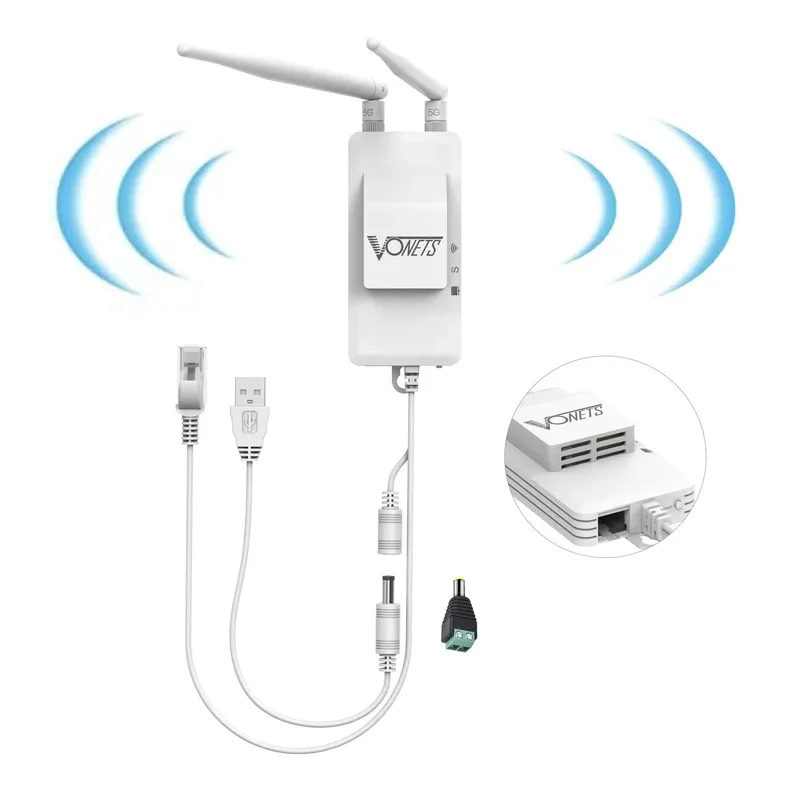 VONETS 5GHz WiFi Bridge/Router/Repeater WiFi to Ethernet Adapter for DVR IoT IP Camera Monitor Video Transmission VAP11S-5G Fan