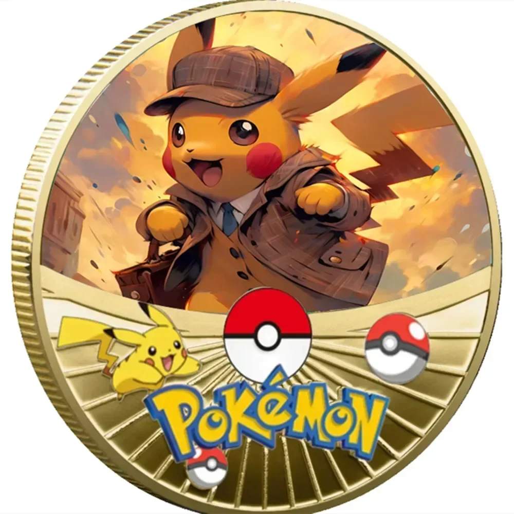 Pokemon moneda de oro conjunto de Metal Pikachu Charizard conmemorativo Anime bebé Pokemon cielo estrellado pintura al óleo moneda medalla conmemorativa