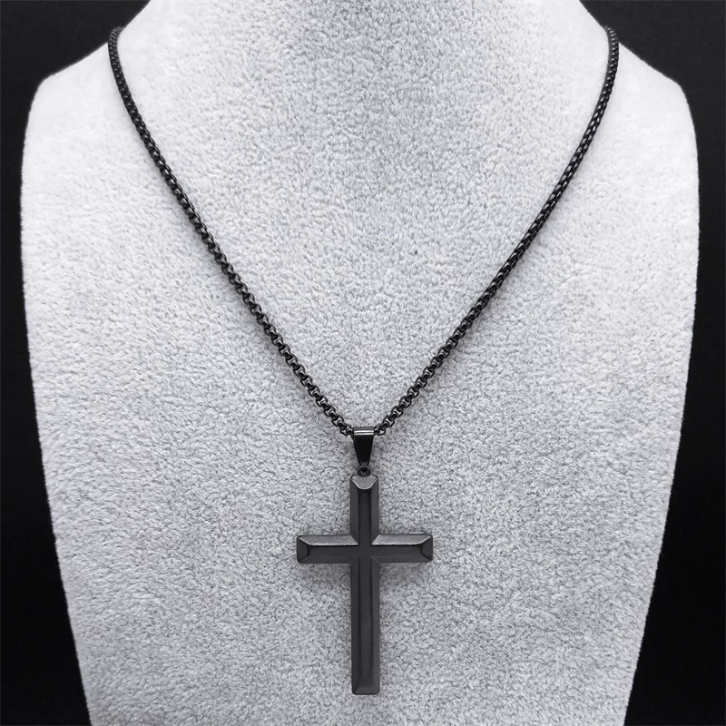 Punk Cross Pendant Necklace for Women Men Stainless Steel Black Color Gothic Chain Necklaces Jewelry corente masculina NHH15S06