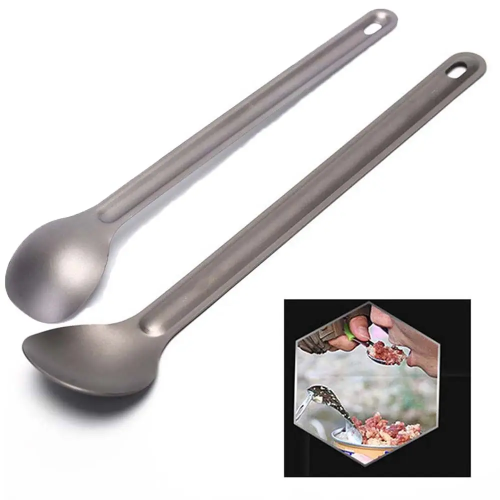 High Quality EDC Camping Tool Portable Long Handle Spoon Titanium Cookware Outdoor Picnic Accessories Cutlery Fork