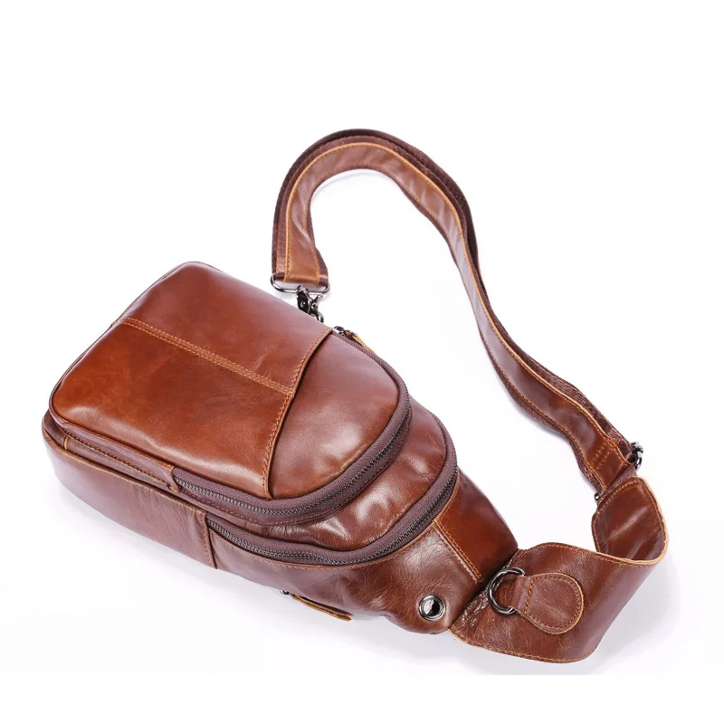 Men Leather Sling Bag Purse Waterproof Crossbody Chest Bag Sling Backpack One Shoulder Bag