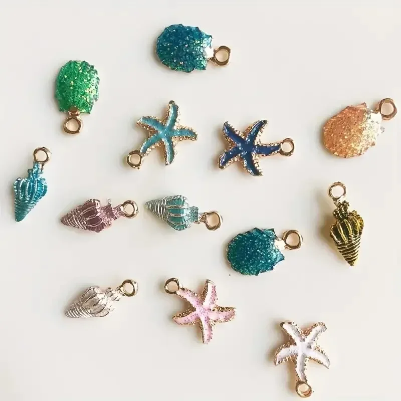 30/50pcs Of Random Dripping Oil Pearlescent Conch Shell Starfish Diy Jewelry Accessories Bracelet Earrings Pendant Alloy image 2