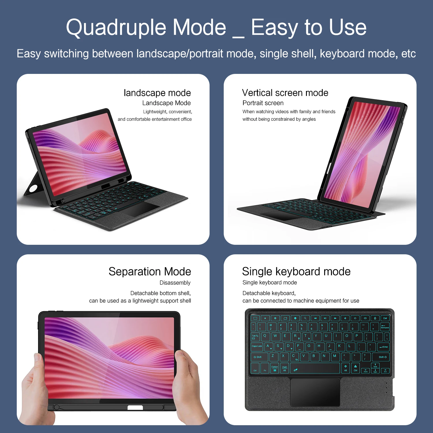 AJIUYU TouchPad Keyboard For Lenovo Tab 2025 10.1" K10C TB311XU TB311FU 10.1 inch Tablet Smart Backlight Keyboard Stand Cover