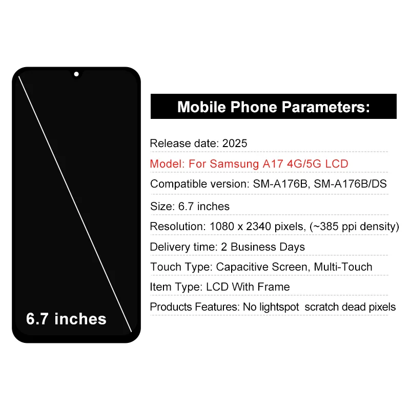 TFT For Samsung Galaxy A17 4G LCD SM-A175F Touch Screen Digitizer Assembly For Samsung A17 5G SM-A176B Display Replacement Part