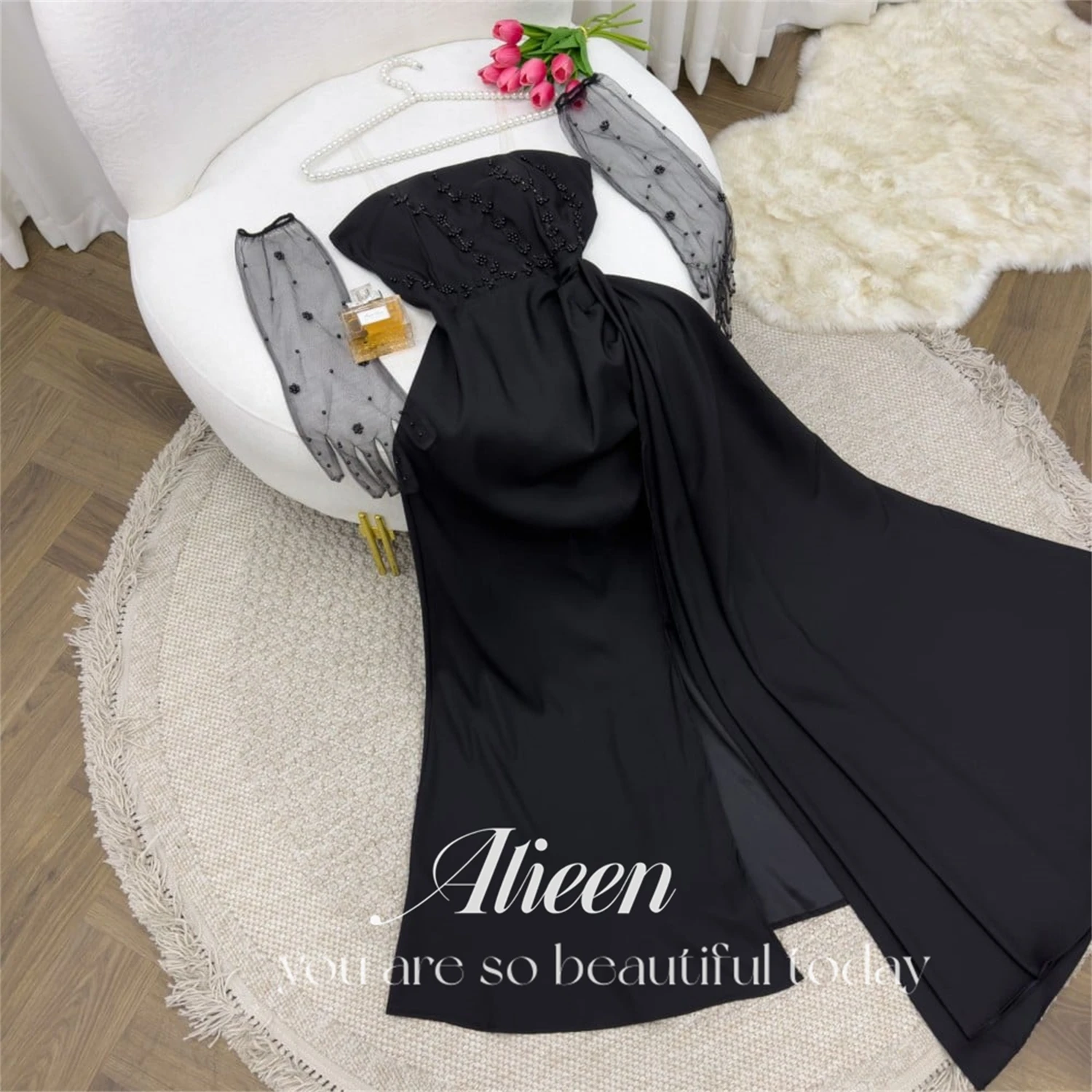 Aileen Black Strapless Mermaid Grace Evening Dress Party Wedding Gown Women Elegant Luxury Dresses for Special Events Midi 2024