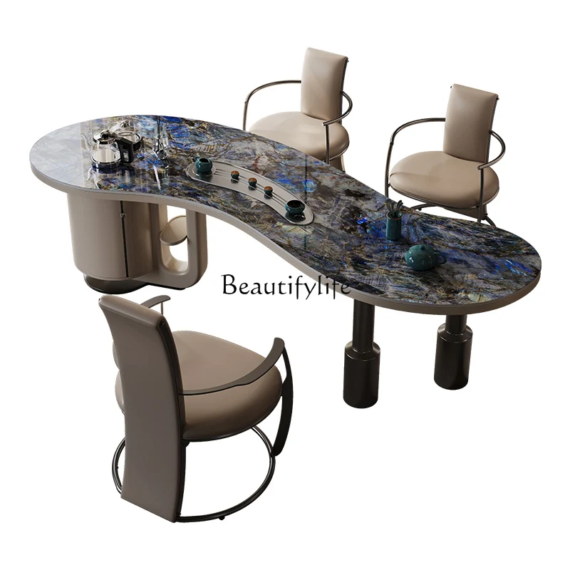 z.Italian minimalist balcony tea table luxury stone rock slab living room modern minimalist senior tea table