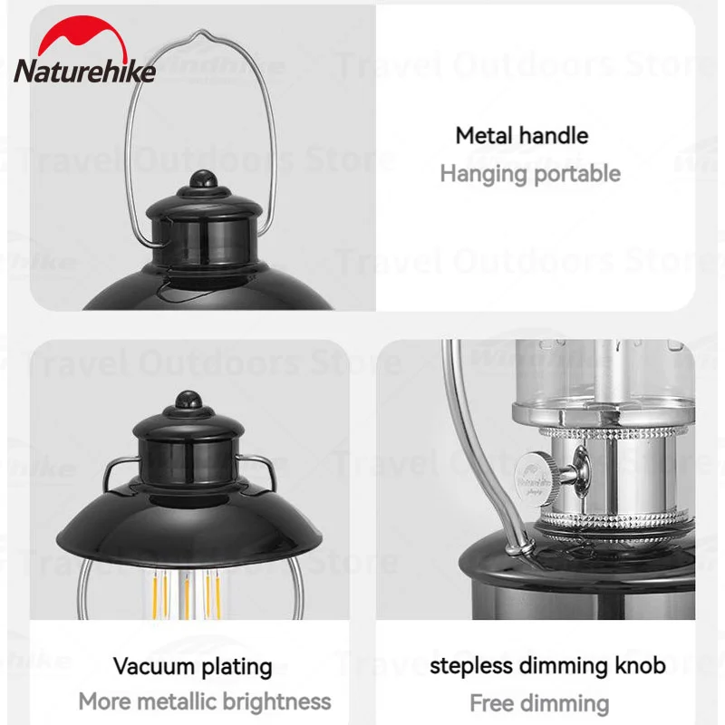 Naturehike Outdoor Camping Light LED Portable Lantern Lithium Battery Powered Camping Lamp IPX4 Waterproof Tent Lamp 300 Hours