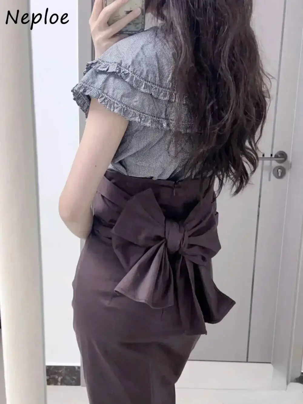 

Винтажная модная легкая спелая юбка с бантом и высокой талией, тонкая облегающая юбка с вентиляционным отверстием, японская изысканная универсальная юбка на шнуровке Falda