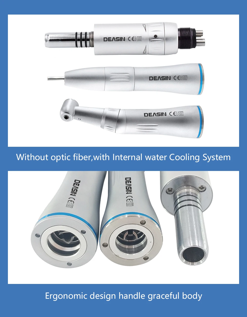 DEASIN Dental Inner Water Spray 1:1 Low Speed Turbine E- generator Contra Angle Blue ring Air motor Low speed handpiece
