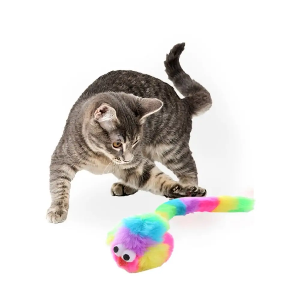 Mouse-shaped Big Eyed Mouse Cat Toy Bite Resistant Rainbow Color Squeaky Cat Toys Cat Teeth Grinding Toys Plush