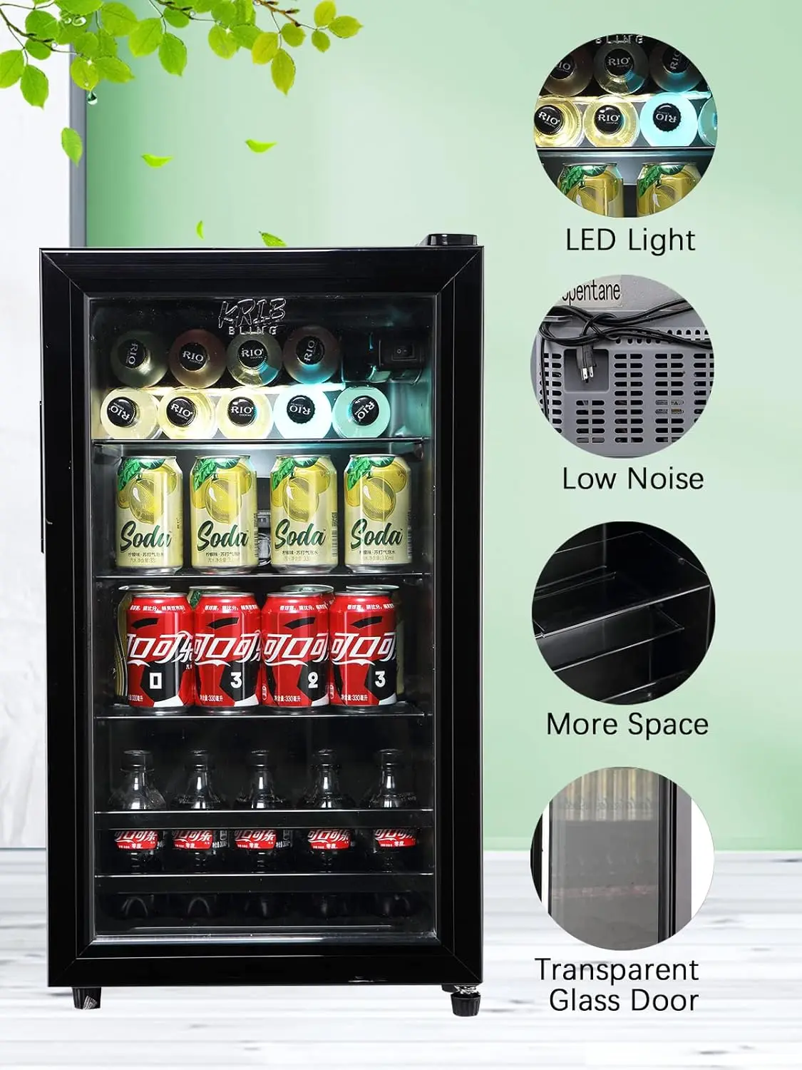 Refrigerador y enfriador de bebidas para 120 latas, mini refrigerador con estantería ajustable de alambre, máquina dispensadora de bebidas pequeña