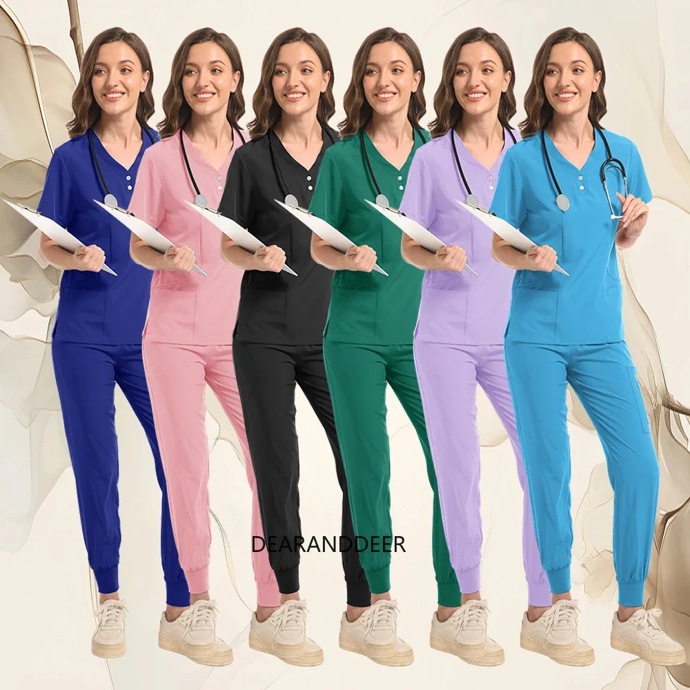 Beauty clinic medical dental doctor's clinical surgical work uniform, matte elastic top with pocket trousers nurse  set