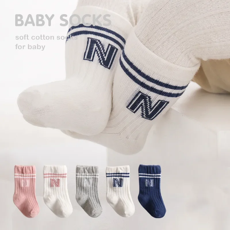 

Children's Socks Spring and Autumn Cute Loose Baby Socks Sports Solid Color Boneless Midtube Socks for Boys and Girls