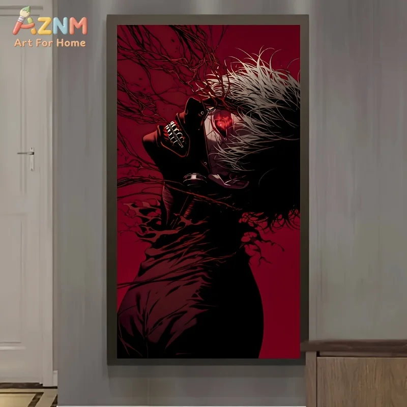 AZNM Tokyo Ghoul Kaneki Ken Red Black Anime Canvas Wall Art Unframed Painting for Home Decor
