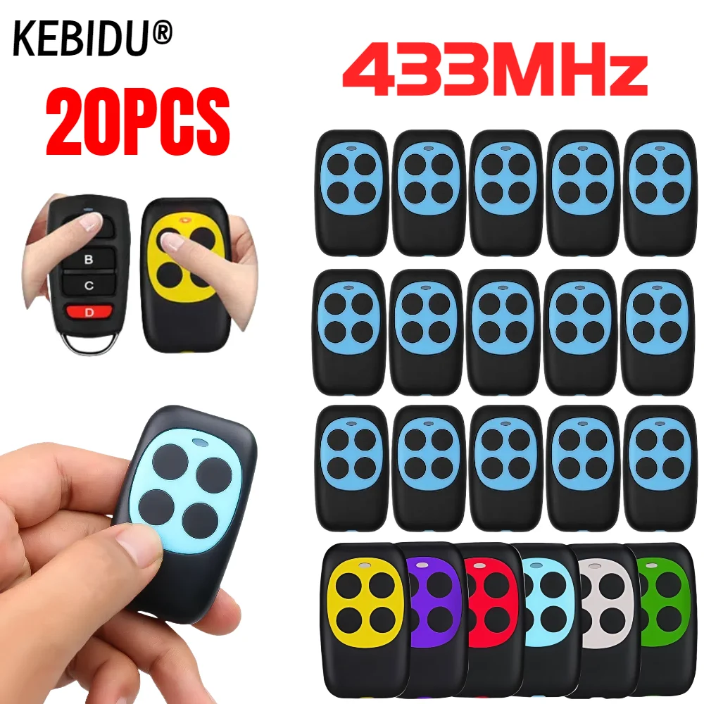 20PCS 433Mhz RF Garage Door Remote Control Duplicator 4 Keys Code Grabber Clone Gate Key Fob Command Hand Transmitter Universal