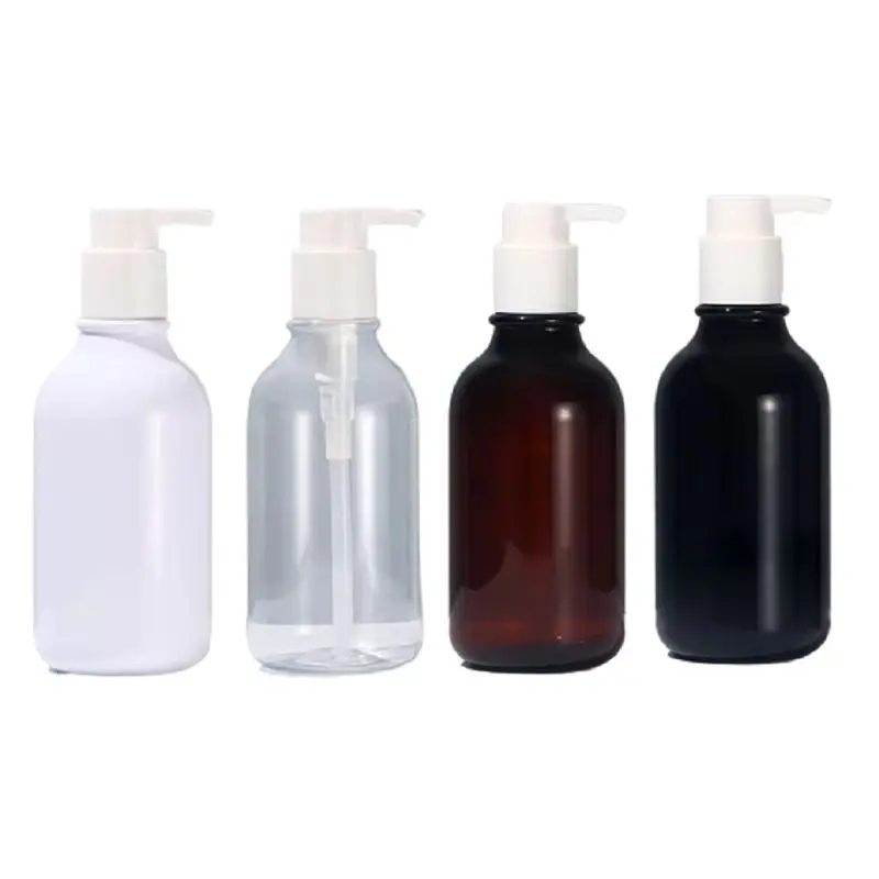 

10Pcs Lotion Bottle Packaging White Pump Plastic Round Shoulder PET Clear Shiny Black Brown White Packing Shampoo Bottles