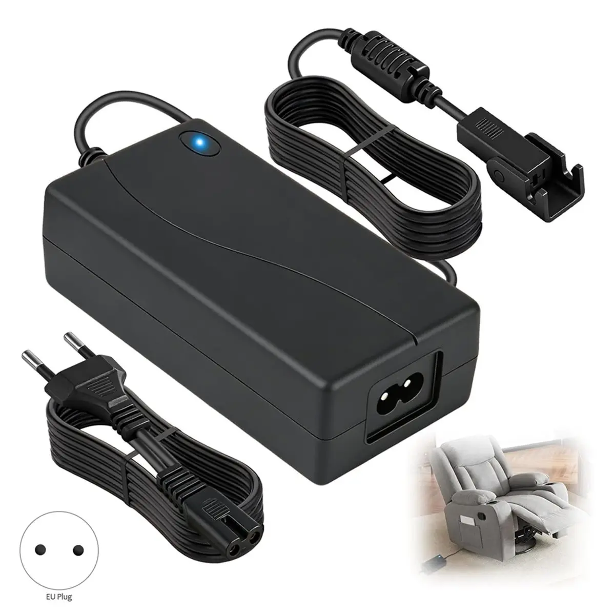 29V 2A Power Supply for Electric TV Chair Recliner Chair, Universal Transformer Adapter 50-60Hz EU Plug