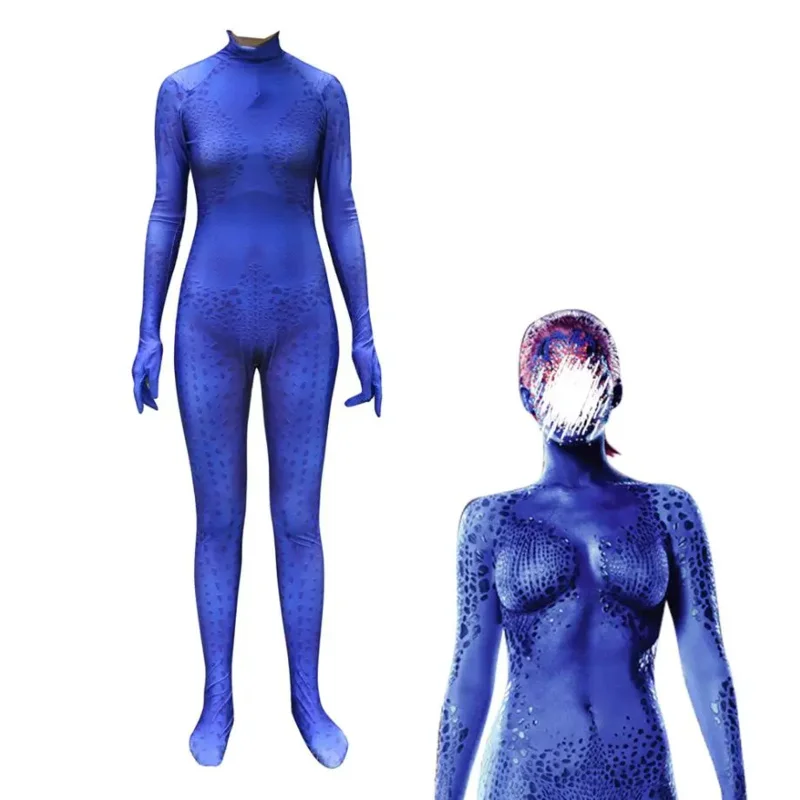 New movie X-Men cosplay costume Raven darkallme blue laminate jumpsuit mystique Halloween party suit kids adult