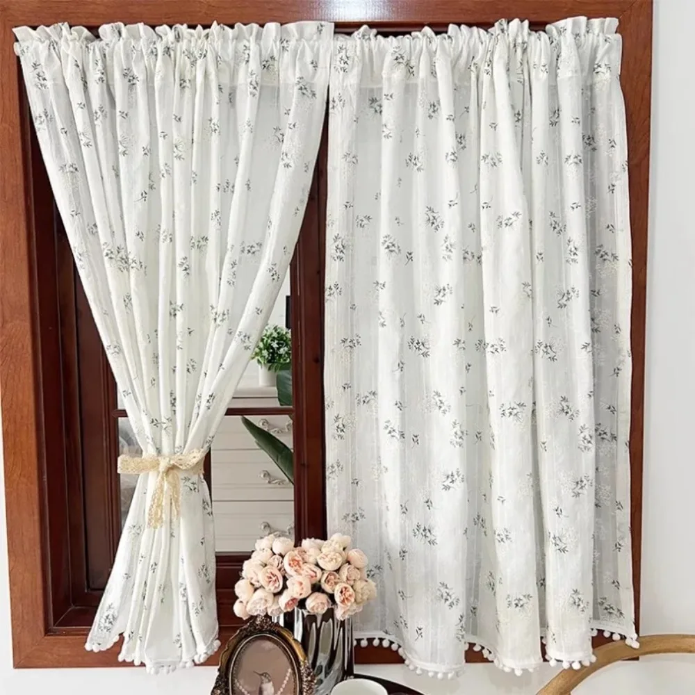 

Rural French Style Small Fresh Floral Curtains for Living Room Window Rental House Princess Door Partition Half Blackout Thermal