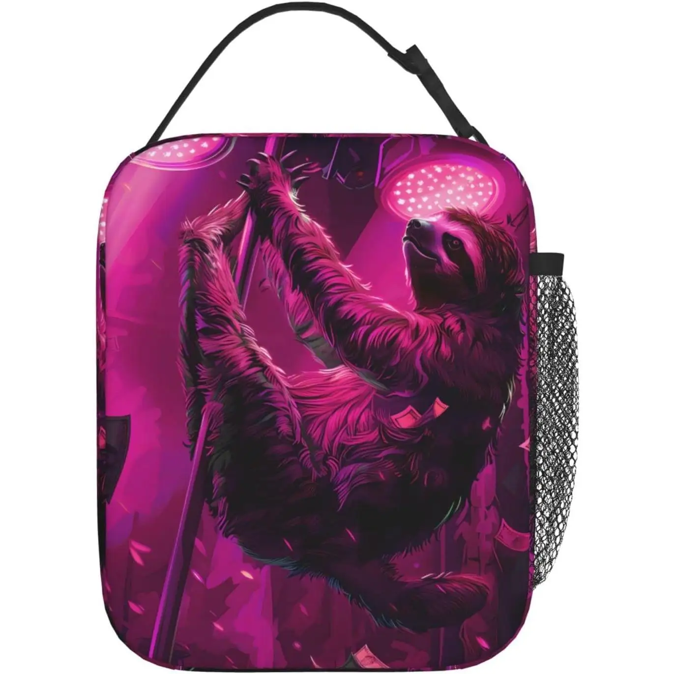 Playful Dancing Animal Reusable Tote Bag for Women Men Neon Lights Design Lunchbag Portable Cooler Lunchboxes for Work School