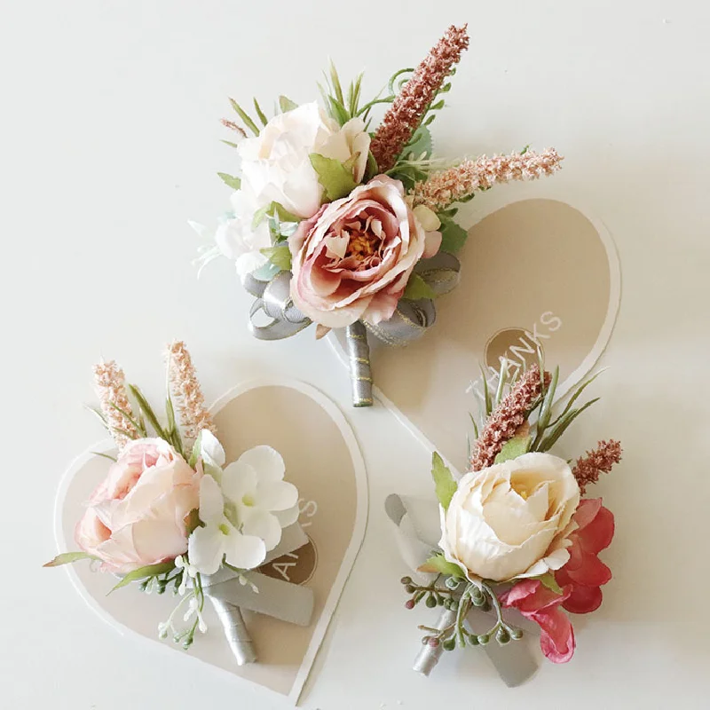 Boutonniere En Pols Corsag Zakelijke Viering Borstbloem Bruiloft Benodigdheden Studio Roze Gesimuleerde Rose Pols Bloem 289