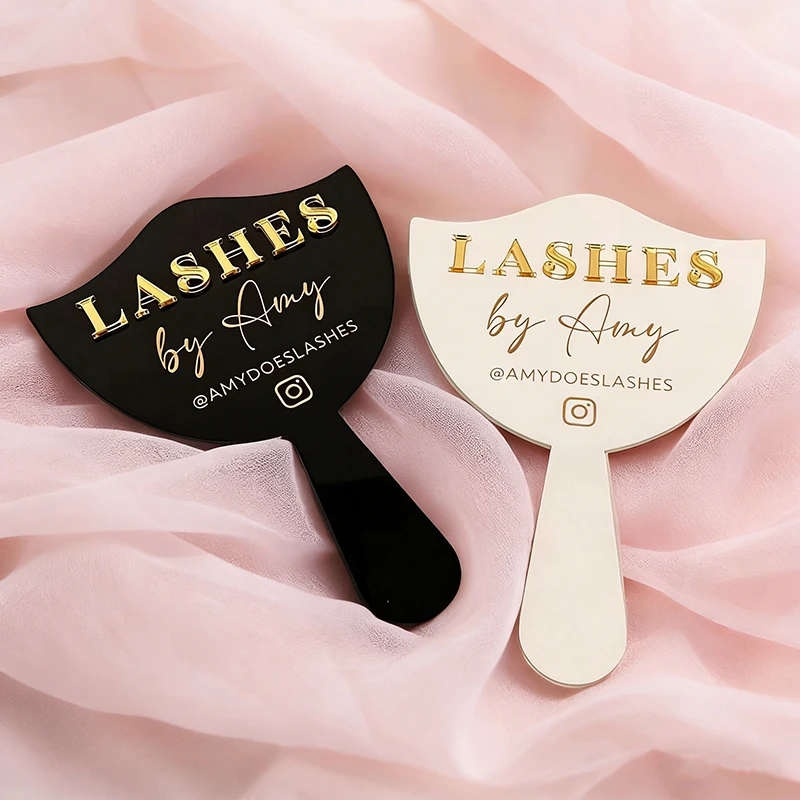 Custom Your Logo Handheld Mirror Personalised Acrylic Hand Mirror Lash Tech Prop for Social Media UV Printed Logo Compact Mirror