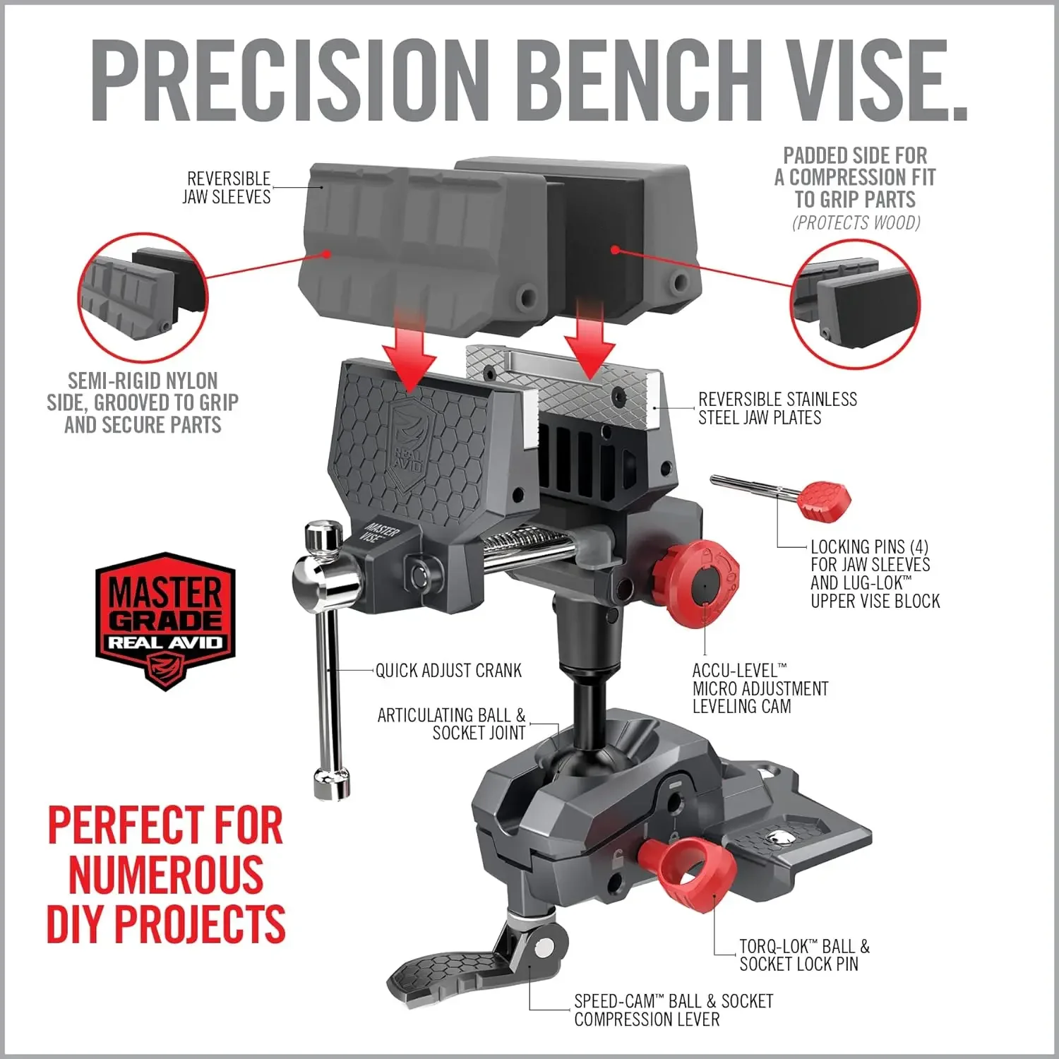 

Real Avid Vise - 360° Swiveling Bench Vise for Optimal Positioning, Versatile Applications, 5" Jaw Width Vise for Cleaning