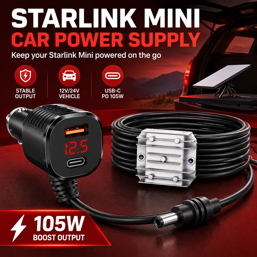 Car Charger 2m/3m DC Power Cable For Starlink Mini Cigarette Lighter Adapter 12V-24V to 30V Step Up Converter Car Accessories