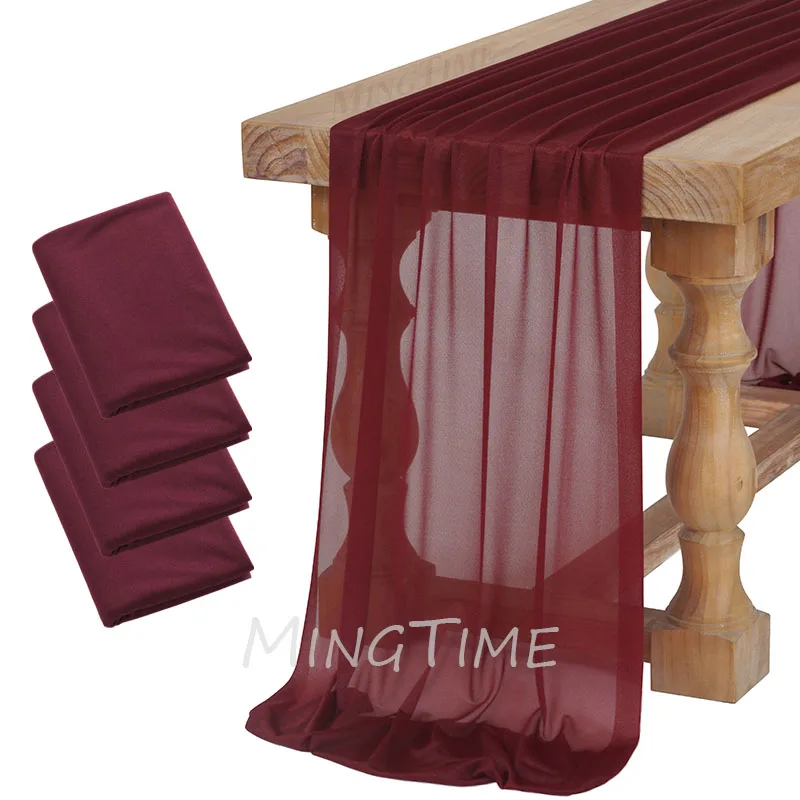 4pcs Table Runner Semi-Sheer Chiffon Rustic Table Setting Boho for Wedding Party Baby Shower Birthday Dinning Decoration