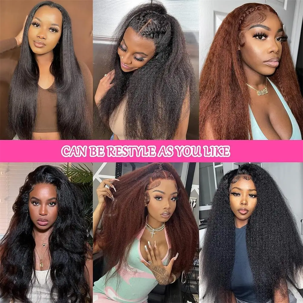 Kinky Straight Human Hair Wig 13X4 Kinky Straight Wig Human Hair  PrePlucked With Baby Hair Yaki Straight Lace Front Wigs